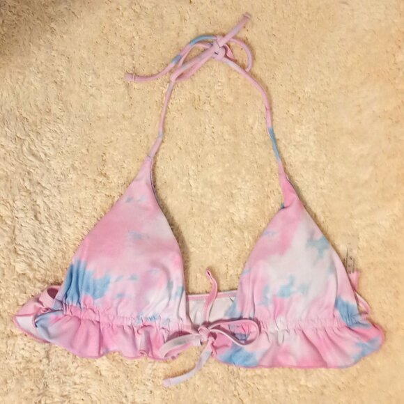 NWOT~ SHEIN White, Pink & Blue Tie Dye Print Halter Tie Bikini Set (Size: Large) - Picture 3 of 10